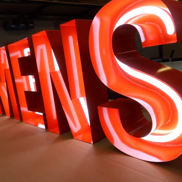Fabricated steel lettering for custom signs. Faux neon signs from Neonplus.