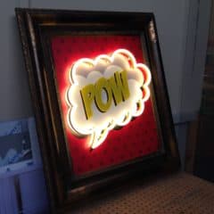Pow Neon sign made with eco-friendly neon alternatives. Framed Pop-art and visual merchandising with NeonPlus LED signs