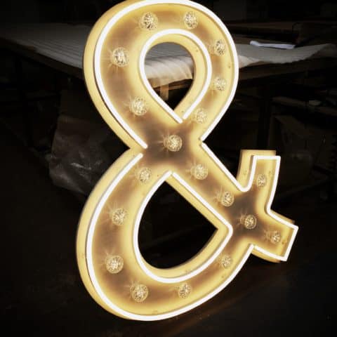 Artificial Neon & Cabochon Ampersand Sign with Fairground Lighting