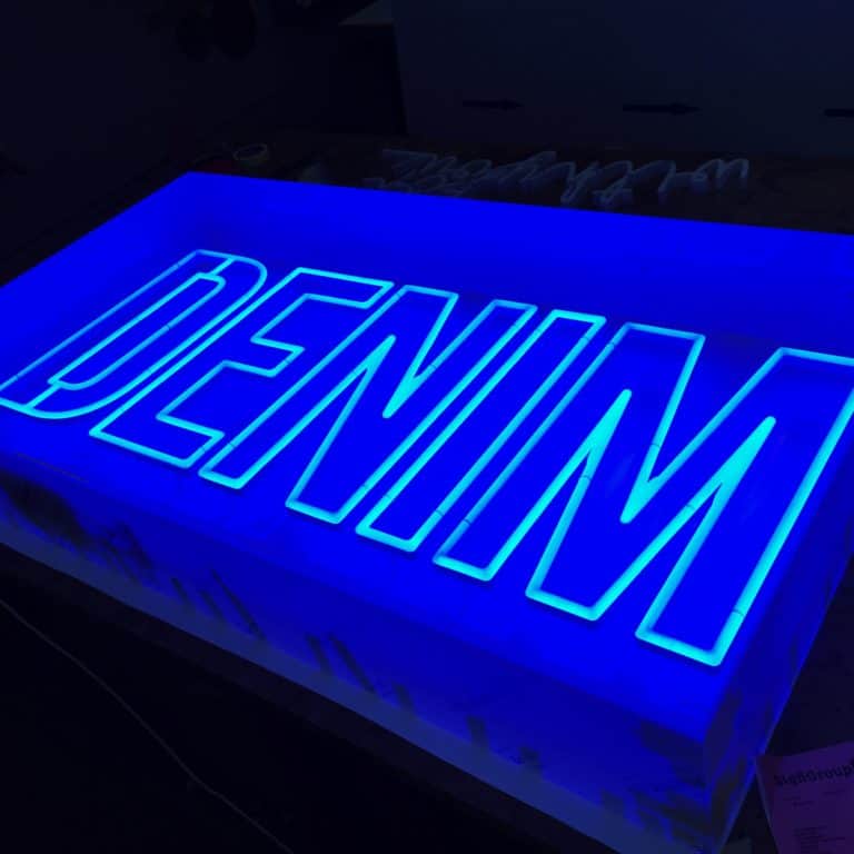 LED Artificial Neon Lettering. Blue Writing Neon Box Light from NeonPlus