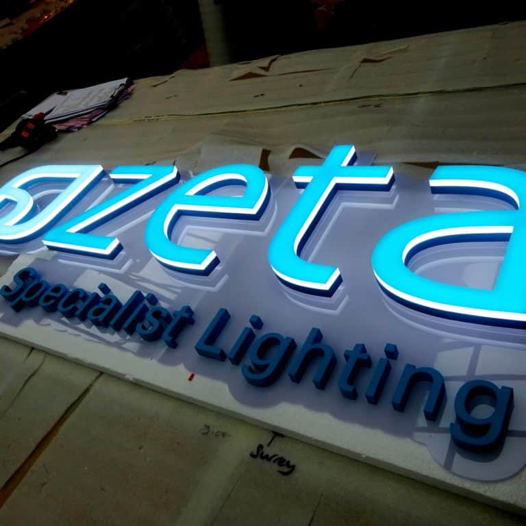 Faux neon logos for specialist lighting companies. Zeta Specialist Lighting neon signs.