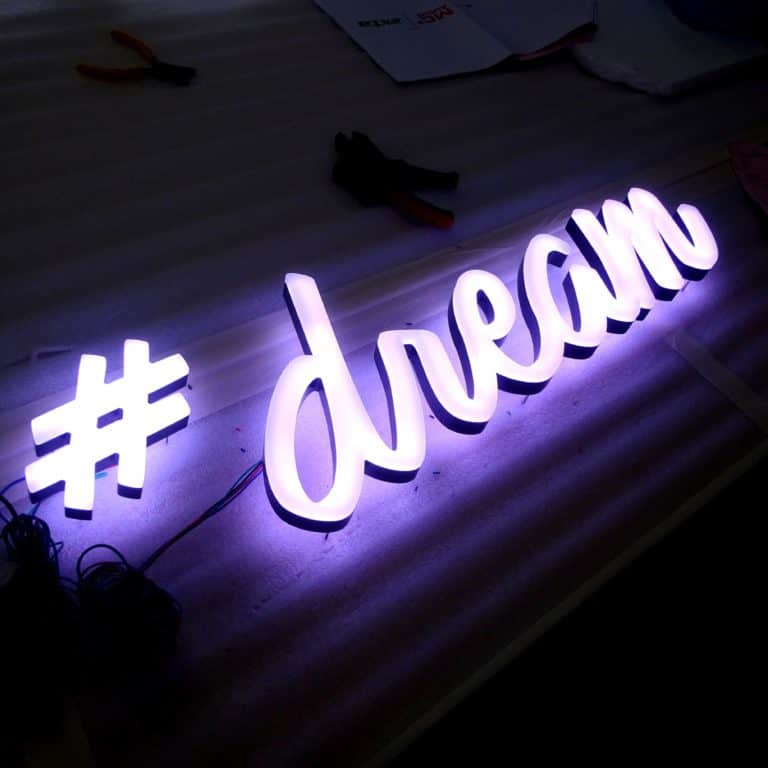 #Dream neon light sign in purple for interior design and bar signs.