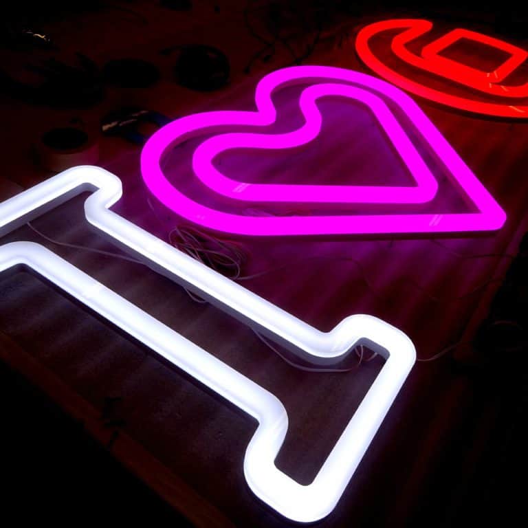 I Heart neon sign with faux neon heart. I love signs made from LED Neon Alternatives